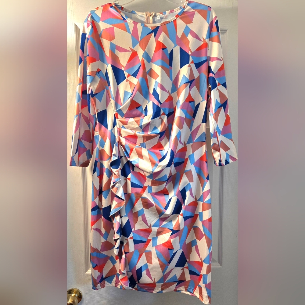 Amazon Essentials Multicolor Geometric Long Sleeve Dress